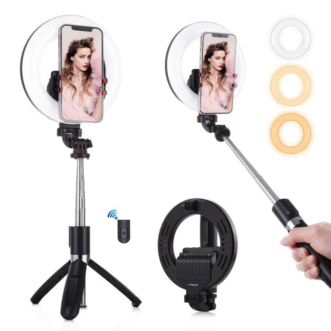 Bluetooth Selfie Stick Tripod Puluz Selfie stick / tripod 3in1 with LED ring 16cm
