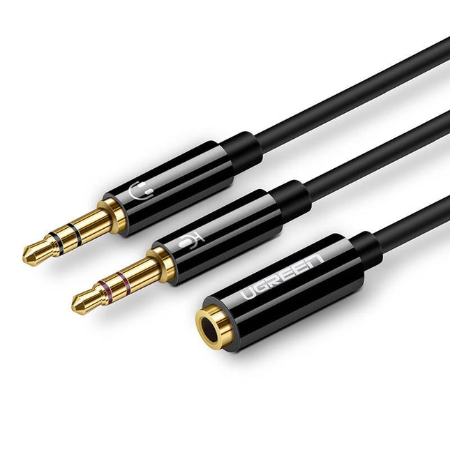 UGREEN AV140 AUX audio splitter hoofdtelefoon + microfoon naar 3,5 mm mini-jack kabel, ABS (zwart)