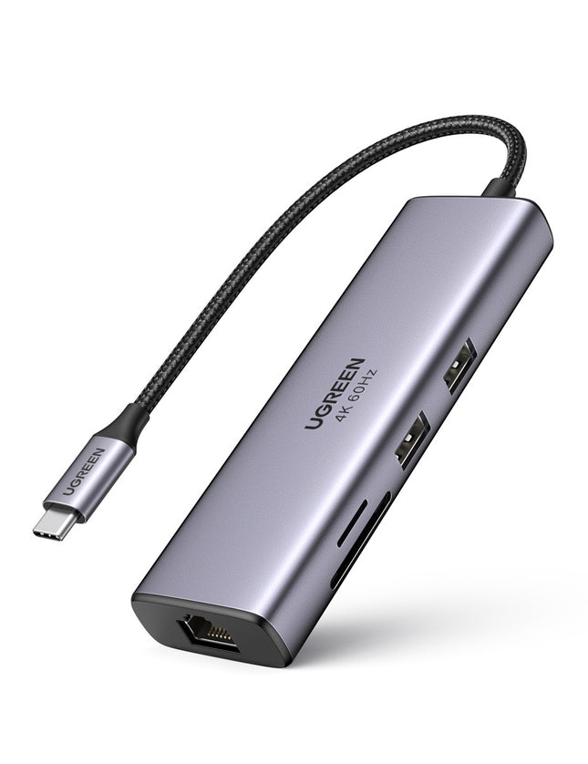 UGREEN CM512 7-in-1 Adapter USB-C naar 2x USB + HDMI + USB-C + RJ45 + TF/SD (Grijs)