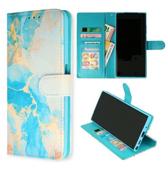 Samsung A54 Hoesje Bookcase Print Marmer Blauw-Goud