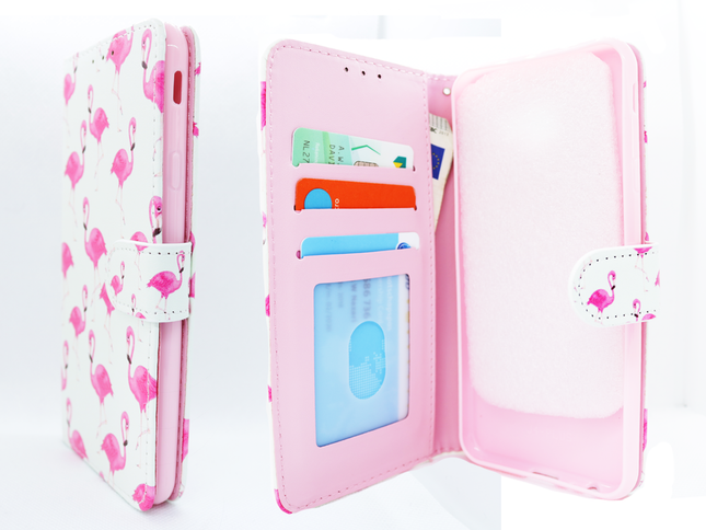 iPhone X / iPhone Xs hoesje flamingo print case mapje- Wallet Case