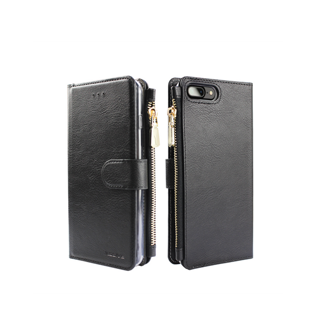 iPhone Xs Max hoesje zwart boekcase met zijkant rits dichtklap wallet case
