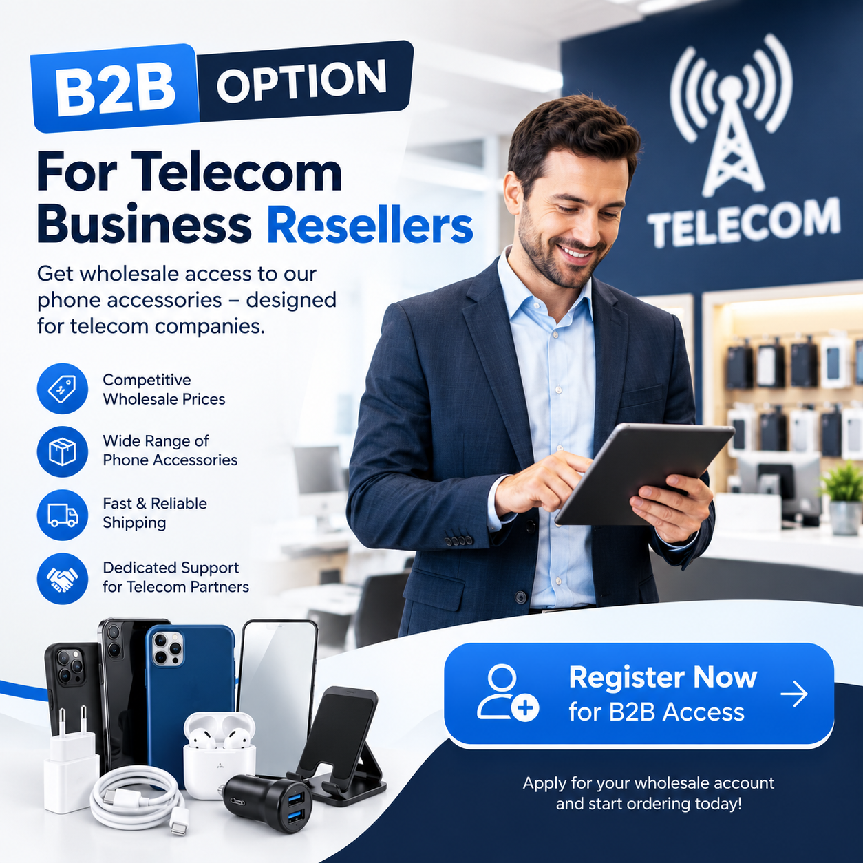 B2B Telefoonaccessoires Groothandel | Telecom Resellers & Bedrijven