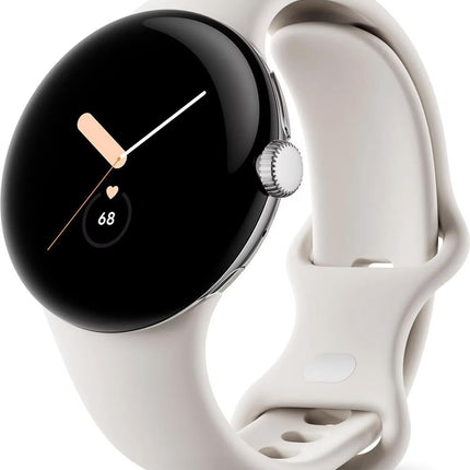 Google Pixel Watch LTE 41mm Polished Silver Case with Sport Band White