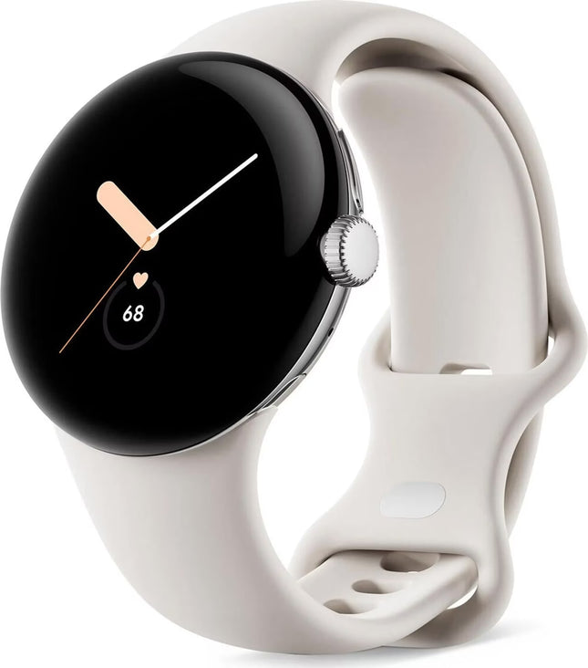 Google Pixel Watch LTE 41mm Polished Silver Case with Sport Band White