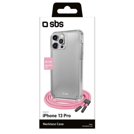 SBS Transparent cover with neck strap iPhone 13 Pro, pink