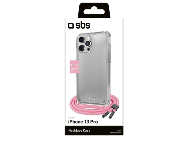 SBS Transparent cover with neck strap iPhone 13 Pro, pink