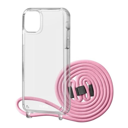 SBS Transparent cover with neck strap iPhone 13 Pro, pink