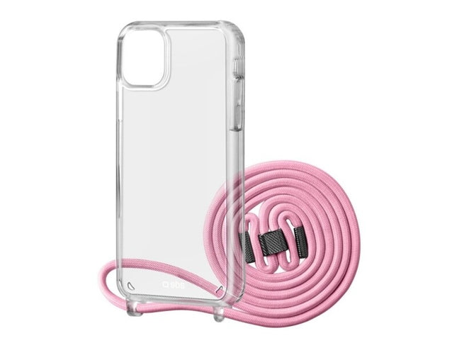 SBS Transparent cover with neck strap iPhone 13 Pro, pink