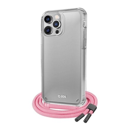 SBS Transparent cover with neck strap iPhone 13 Pro, pink