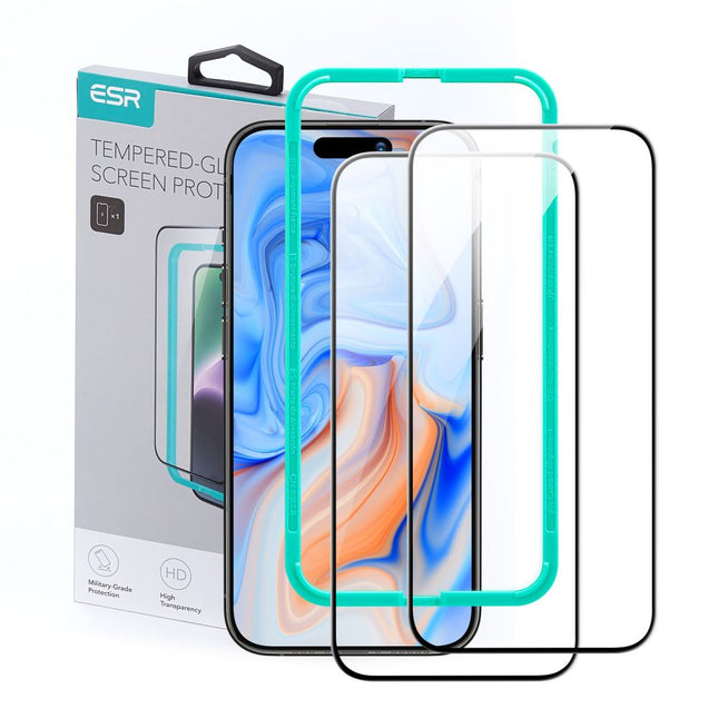 ESR iPhone 15 Displayschutzfolie aus gehärtetem Glas mit Montagerahmen, 2er-Pack 