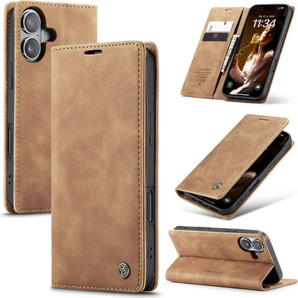 Hoesje geschikt voor iPhone 16 - Retro Wallet Case - Bruin