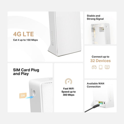 Mercusys MB110-4G draadloze router Ethernet Single-band (2.4 GHz) Wit