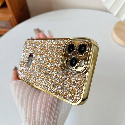 iPhone 15 Pro Max Luxuriöse Bling-Bling-Glitzer-Handyhüllen in Gold 