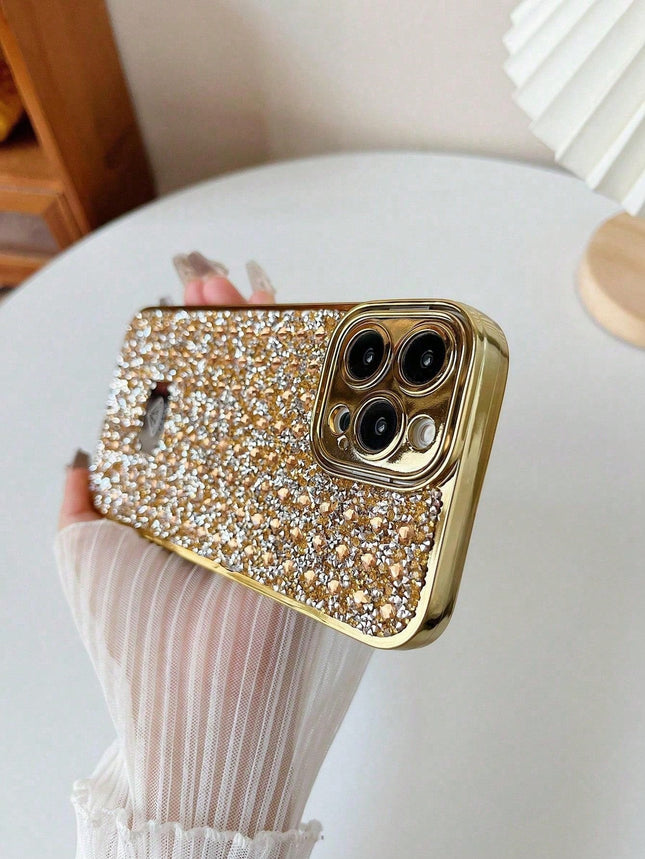 iPhone 15 Pro Luxuriöse Bling-Bling-Glitzer-Handyhüllen in Gold 