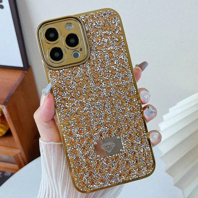 iPhone 15 Pro Luxuriöse Bling-Bling-Glitzer-Handyhüllen in Gold 