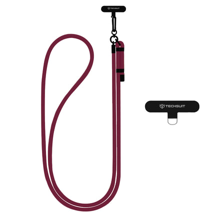 Techsuit Rope Crossbody Telefoonkoord (RCS1-28) – Nylon, Verstelbaar, Duurzaam, met Karabijnhaak – Donker Kersenrood