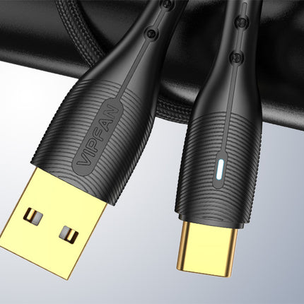 USB naar USB-C kabel Vipfan Nano Gold X07, 3A, 1.2m (zwart)