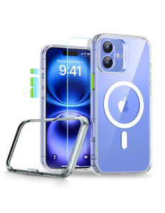ESR Classic Pro HaloLock Hoesje + Tempered Glass Geschikt voor Apple iPhone 16 | Back Cover Compatibel met MagSafe met Screen Protector | Camera Bescherming | Transparant