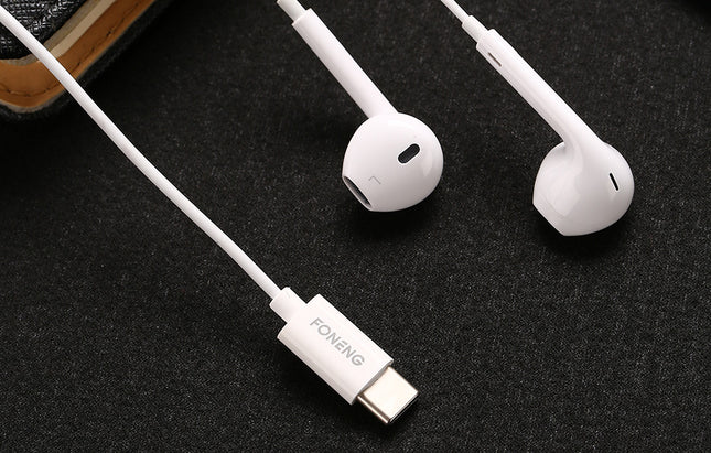 In-ear hoofdtelefoon, bedraad Foneng T15, USB-C, 1,2m (wit)