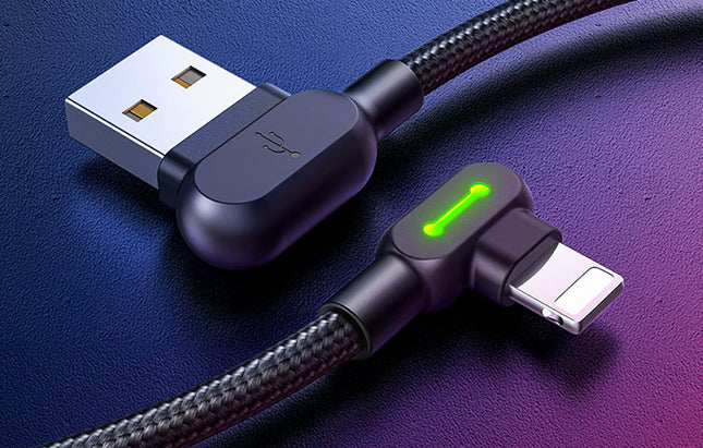 Hoek USB Lightning-kabel Mcdodo CA-4671 LED, 1,2 m (zwart)
