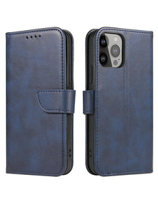 iPhone 15 hoesje boekcase wallet case met ruimte voor pasjes magneet donkerblauw