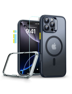 ESR Classic Pro HaloLock Hoesje + Tempered Glass Geschikt voor Apple iPhone 16 Pro Max | Back Cover Compatibel met MagSafe met Screen Protector | Camera Bescherming | Frosted Zwart