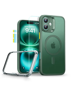 ESR Classic Pro HaloLock Hoesje + Tempered Glass Geschikt voor Apple iPhone 16 | Back Cover Compatibel met MagSafe met Screen Protector | Camera Bescherming | Frosted Groen