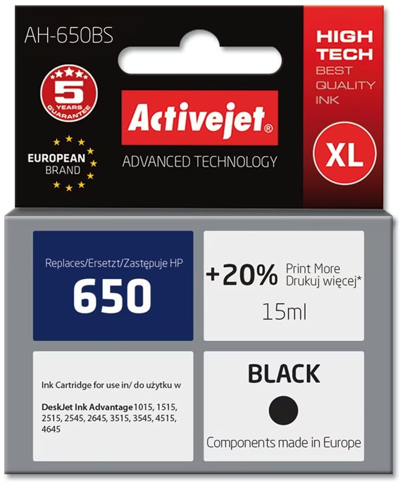 Activejet AH-650BS 650XL Deskjet ink advantage 1015, 1515,2515,2524,2645,3515,3545,4515,4645