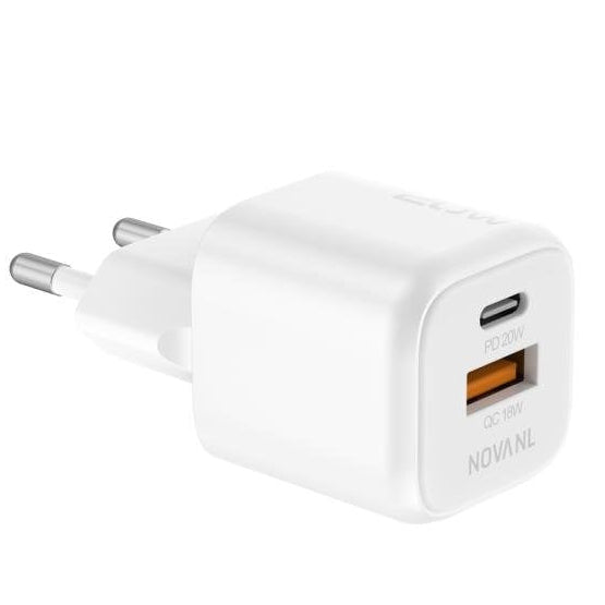 NOVANL GaNCharge 20W Dual Port (USB-A & USB-C) Wall Charger White