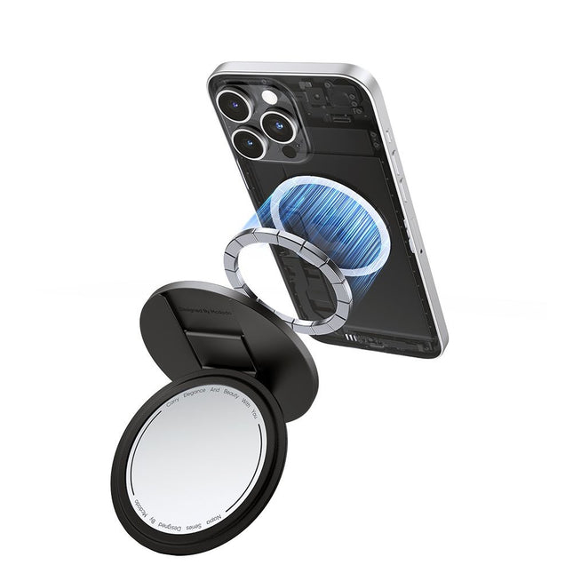 Mcdodo 2-in-1 Opvouwbare Magnetische Telefoonstandaard (MR-7912) – Ingebouwde Make-upspiegel, Leder – Zwart