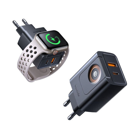 Mcdodo Travel Companion Wandlader (CH-3700) – Ingebouwde Apple Watch-lader, 30 W, USB-A & USB-C – Zwart