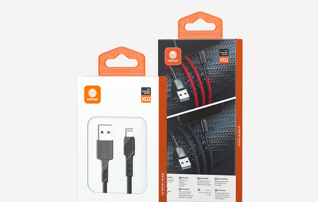 USB naar Lightning kabel Vipfan X02, 3A, 1,2m (zwart)