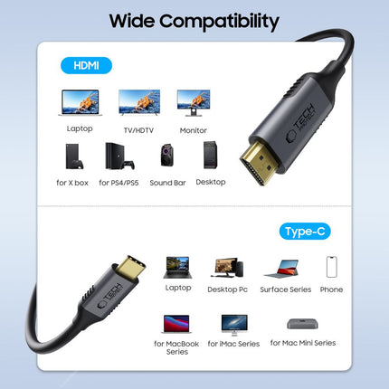 USB-C naar HDMI 2.0 kabel, 4K60Hz, 1Gbps, 1,80 m
