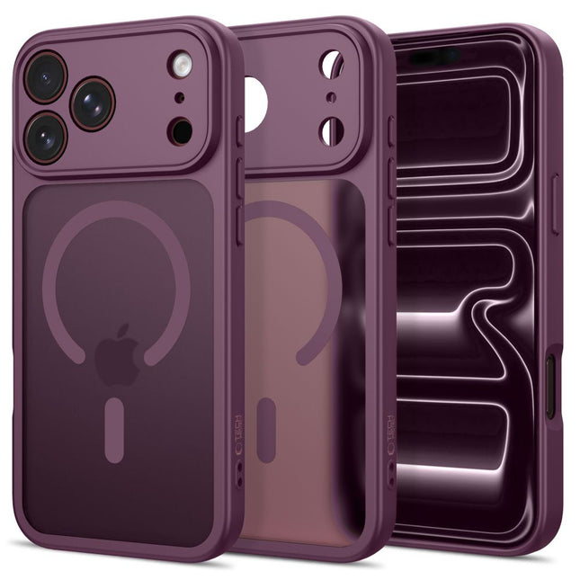 iPhone 17 Pro Max / iPhone 18 Pro Max-hoesje – mat donker kersenrood, MagSafe, met cameralensbeschermer
