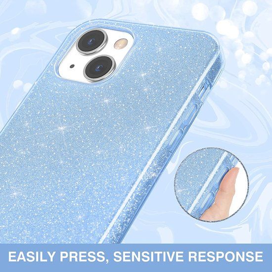 iPhone 13 blauw hoesje bling bling glitters achterkant