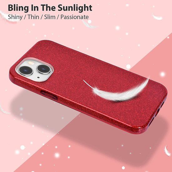 iPhone 13 rood hoesje bling bling glitters achterkant