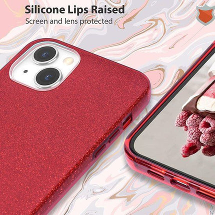 Rote iPhone 13-Hülle mit Bling-Glitzer-Rückseite