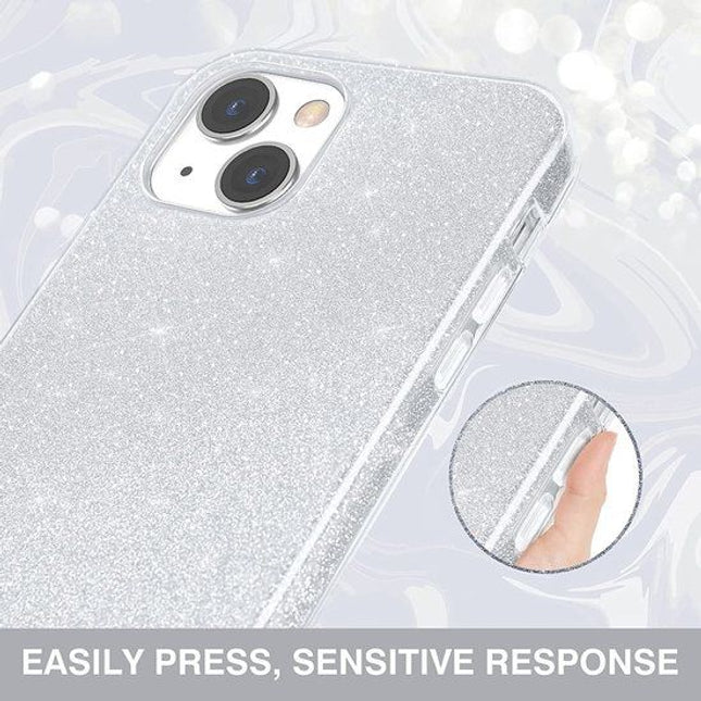 Silberne iPhone 13-Hülle mit Bling-Bling-Glitzer-Rückseite