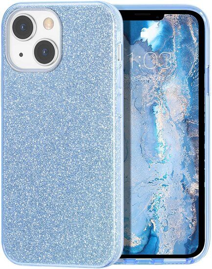 iPhone 15 hoesje silicone case cover glitters blauw