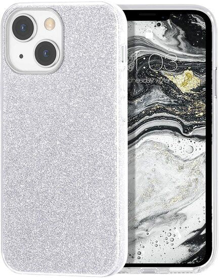 iPhone 15 Plus Hülle Silikonhülle Glitzer Silber