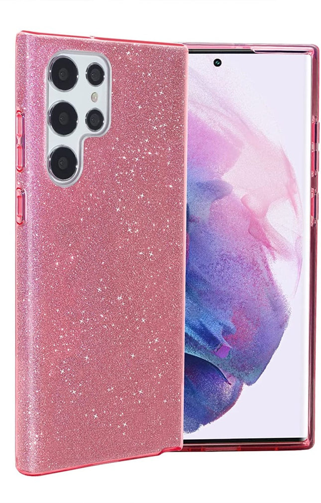 Samsung Galaxy S24 Ultra hoesje Glitter Backcover roze
