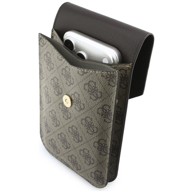 GUESS Universele Telefoonhoesje 4G Grained Classic Logo (GUWBPG4L4CNW) – Eco-Leder, Verstelbare Schouderband – Bruin