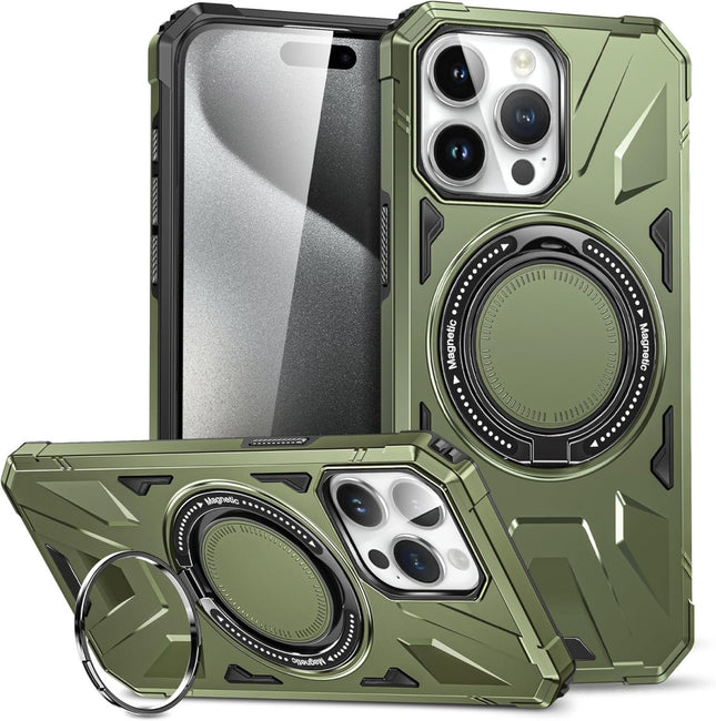 iPhone 15 hoesje 360° Rotatable Magsafe Ring Armor Case groen