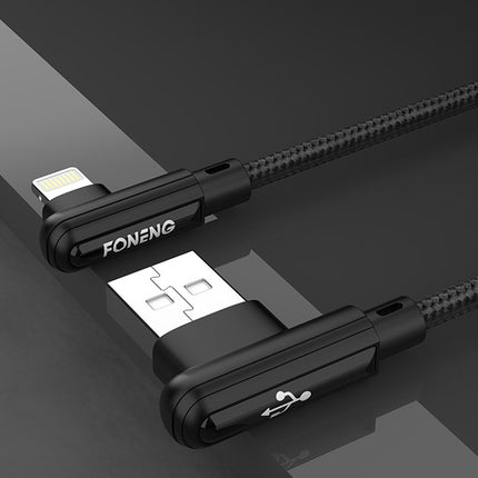 Haakse USB-kabel voor Lightning Foneng X70, 3A, 1m (zwart)