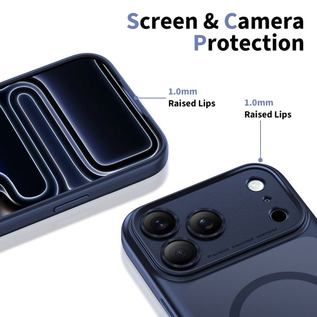 iPhone 17 Pro Hoesje Matte Magsafe Deep Blauw Camera lens protector
