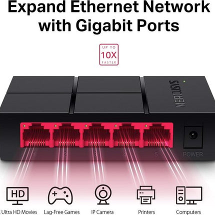 Mercusys MS105G - Netwerkswitch - Gigabit Ethernet - 5 Poorten