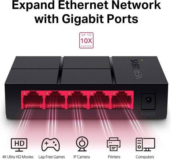Mercusys MS105G - Netwerkswitch - Gigabit Ethernet - 5 Poorten