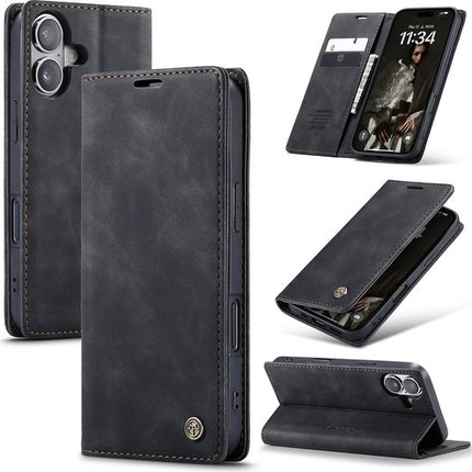 Hoesje geschikt voor iPhone 16 Plus - Retro Wallet Case - Zwart