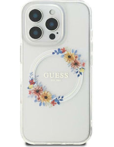 Guess GUHMP16SHFWFCT iPhone 16 6.1" transparante hardcase IML Flowers Wreath MagSafe